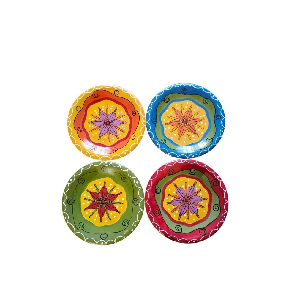 Pier 1 Hand Painted Plates (4), Sunburst Ironstone Dinnerware, Wall Home Decor